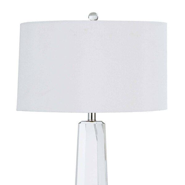 White linen shade of a crystal lamp